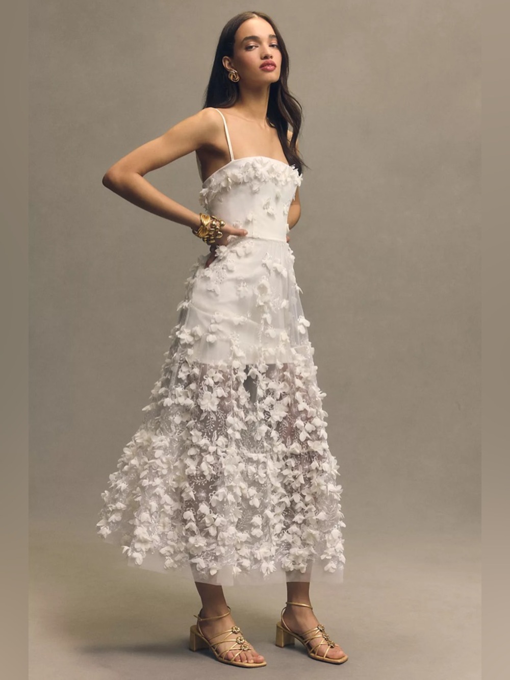 Helsi
Audrey Square-Neck Floral Appliqué Sheer Midi Dress Anthropologie BHLDN - Picture 1 of 14